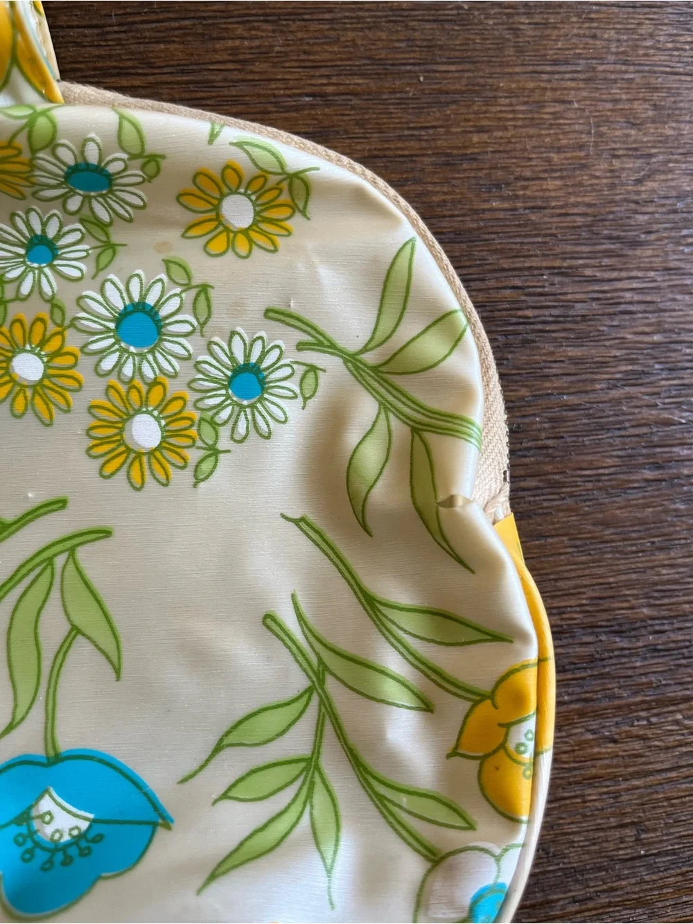Vintage Retro Blue & Yellow Floral Makeup Travel Bag | 9-1/2”